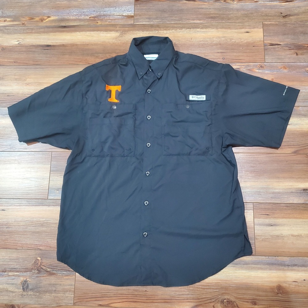 Columbia PFG Mens Tennessee Volunteers Shirt Black Short Sleeve Fishing Small